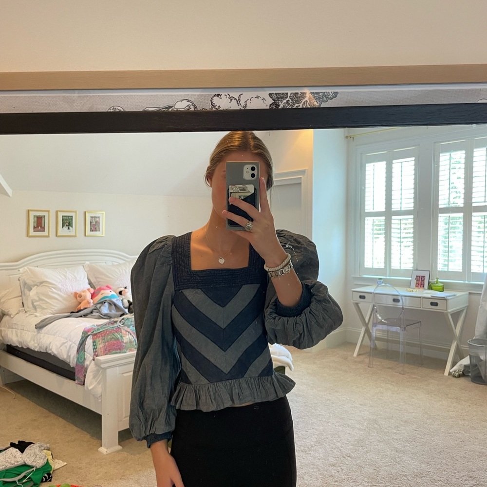Jeans puff sleeve top from anthro